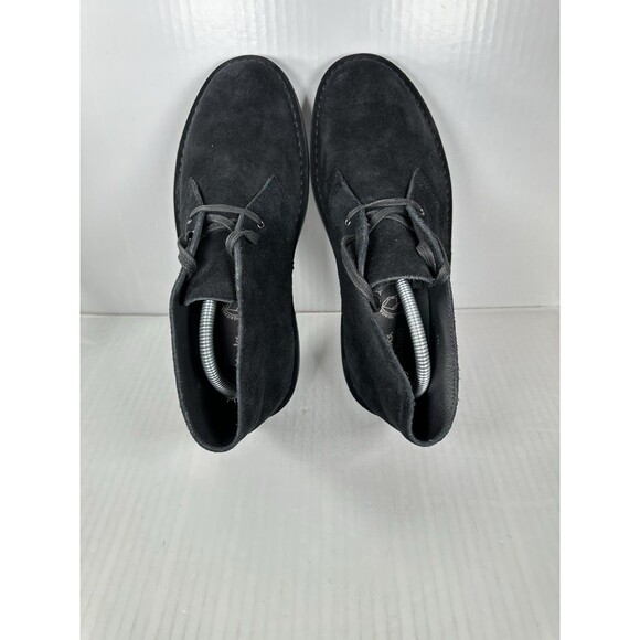 Size 9.5 Clarks Shepton Black Noir Suede Boots Shoes Mens Cushion 79926 NEW